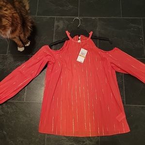 New Michael Kors Shoulder Cut Out Sangria   small blouse.